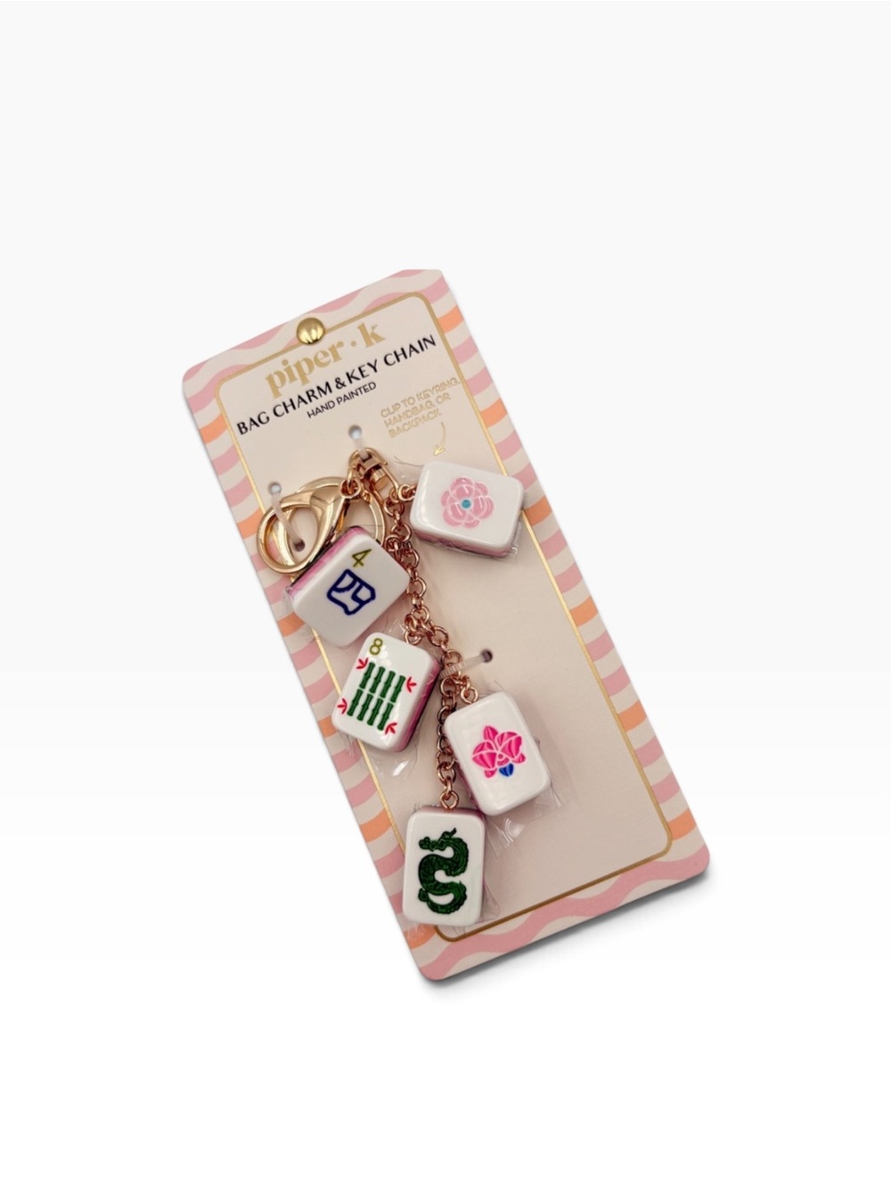 Piper K Hand-painted Mahjong Tile Keychain Bag Charm & Keychain